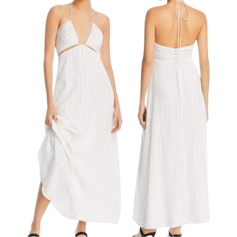 REBECCA TAYLOR | NWT Rumpled Stripe Halter Maxi Dress | White 14